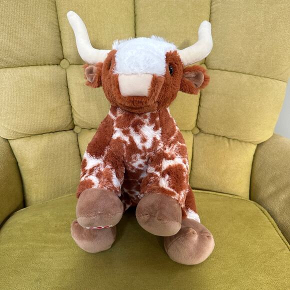 Build-A-Bear Longhorn Steer Bevo Plush Brown White Horned Cow 16” Retired 2023 - Picture 3 of 13